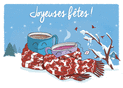 Tasse de chocolat chaud et flocons enneig&eacute;s